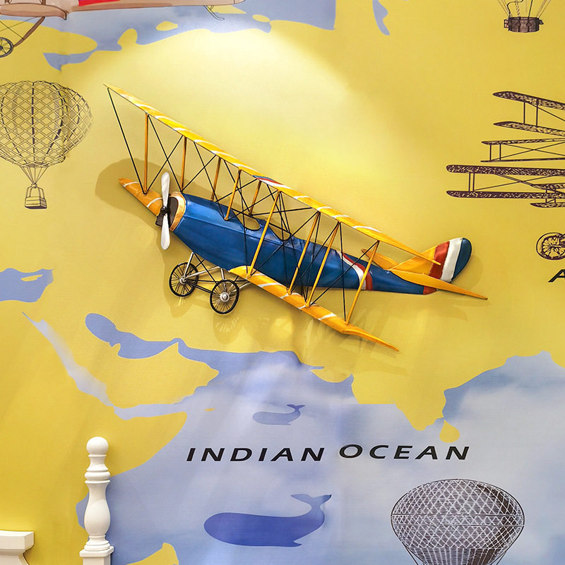 复古玄关铁艺墙饰儿童房墙面装饰挂件酒吧咖啡店飞机立体墙壁挂饰