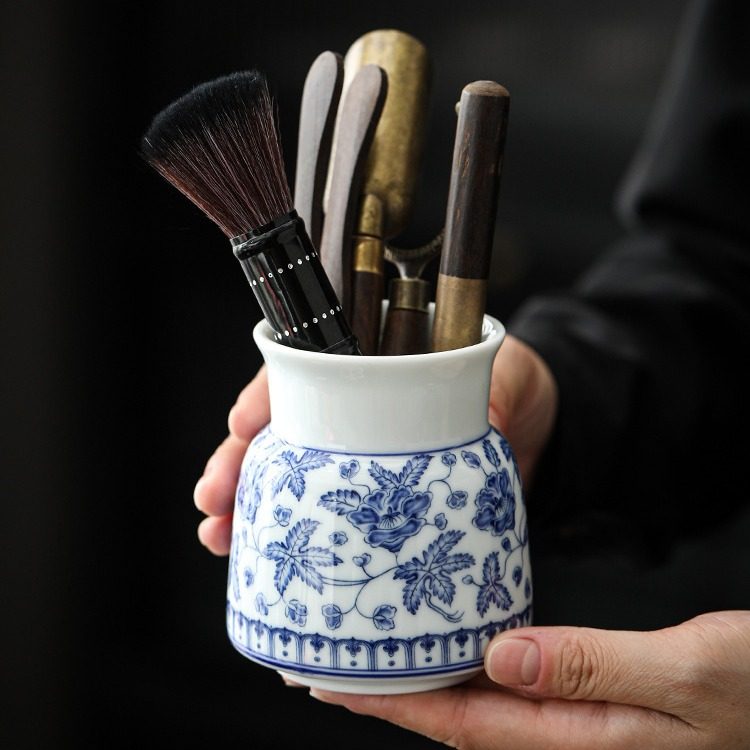 白瓷青花秋葵六君子套装茶具配件大全茶桌茶台泡茶工具茶夹刷用品