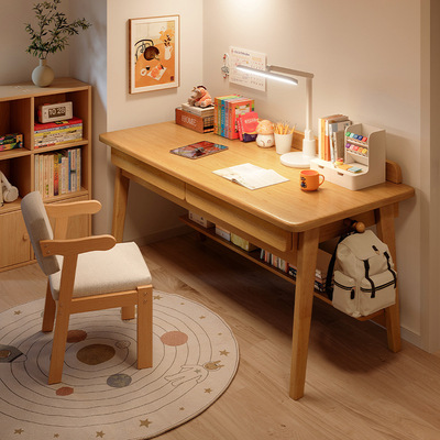 书桌学生家用学习桌初中生卧室写字桌子带抽屉现代小窄桌电脑