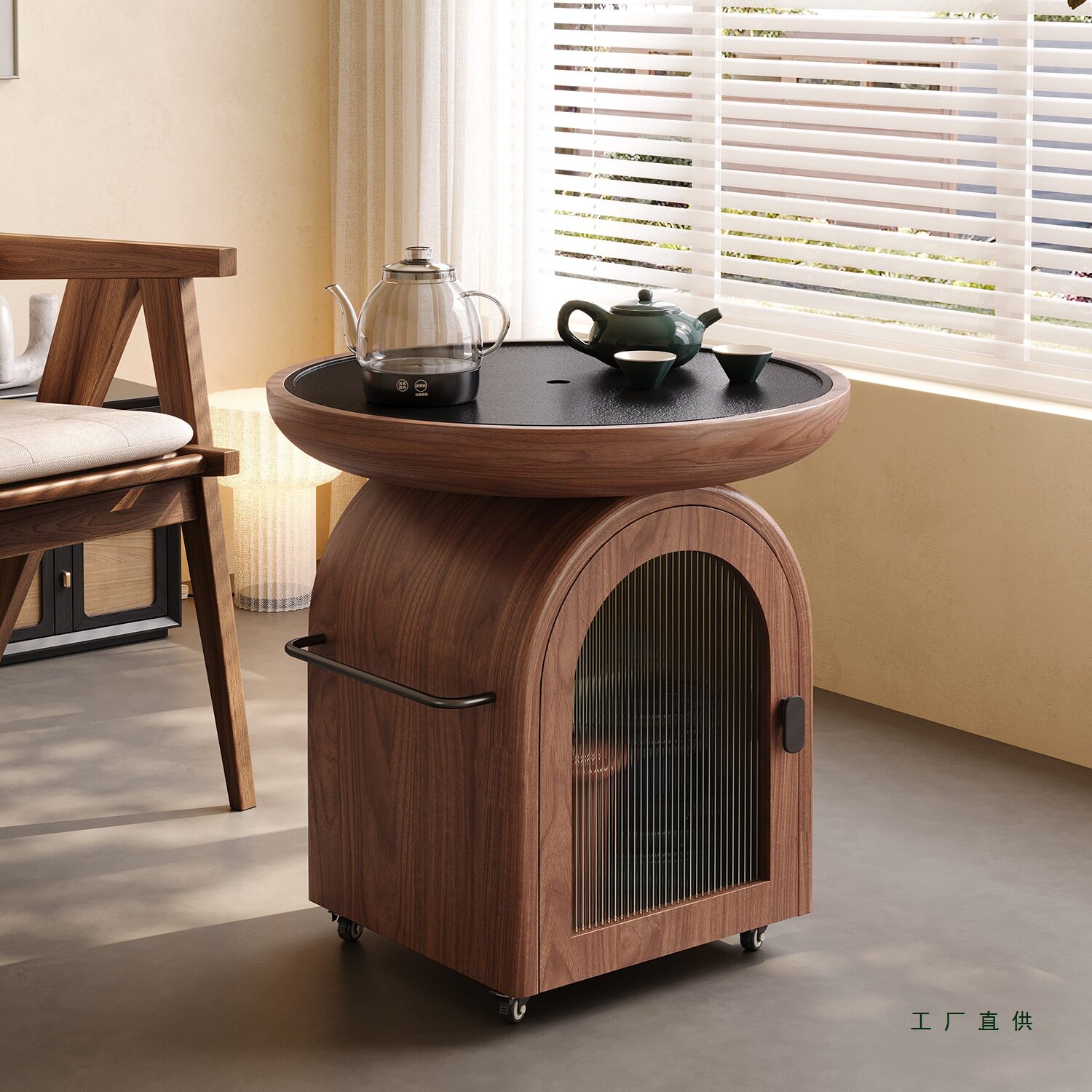 中古风阳台移动茶桌家用泡茶书房茶车轻奢风设计师客厅小户型茶台