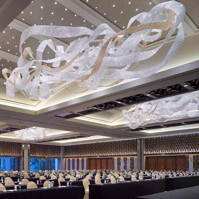 酒店大堂吊灯大型宴会厅水晶飘带吊灯售楼部沙盘艺术造型工程灯具
