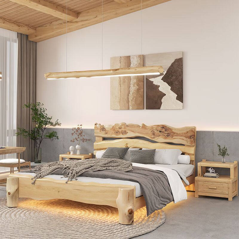 民宿实木床原生态柏木全实木大床北欧风双人床卧室全尺寸纯实木