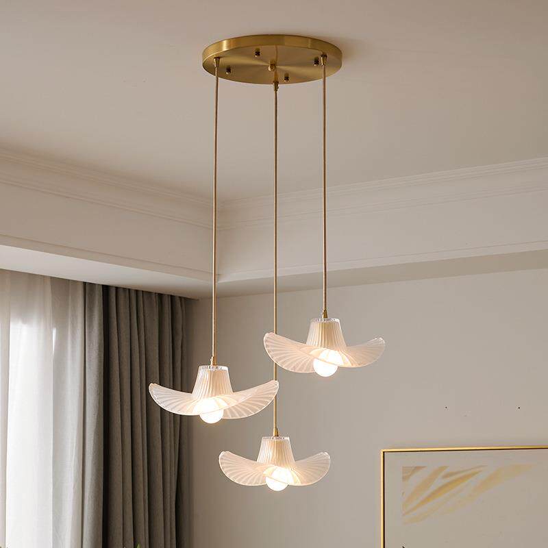 法式复古餐厅吊灯中古卧室床头吊灯创意岛台吧台三头彩色玻璃吊灯