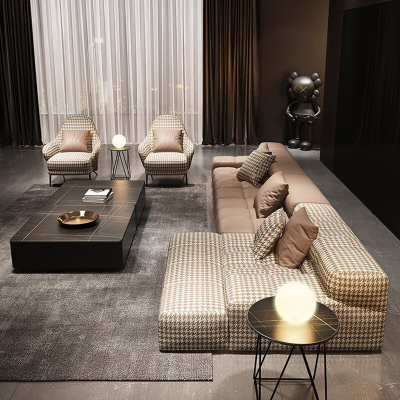 北欧现代科技布免洗千鸟格创意设计师酒店会客区别墅区轻奢沙发
