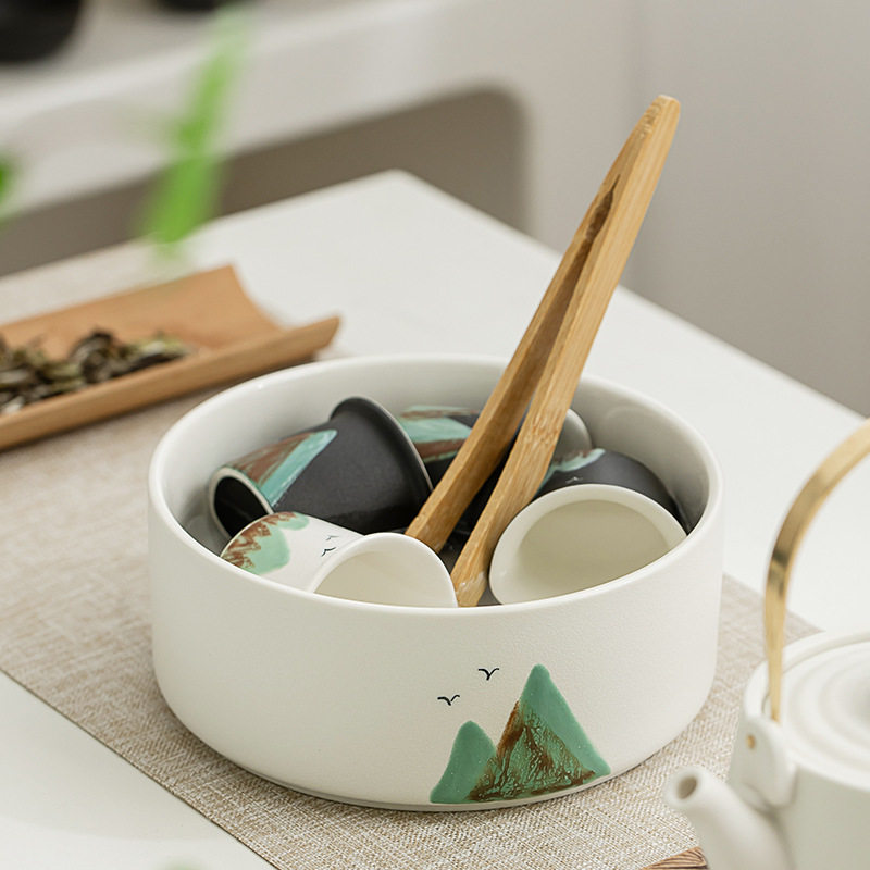 严选黑陶茶洗家用茶缸笔洗粗陶瓷茶具配件洗杯碗茶道配件水盂水洗