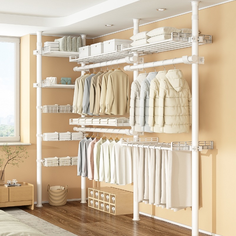 衣帽架免打孔顶天立地卧室家用收纳置物架阳台简易安装落地晾衣架