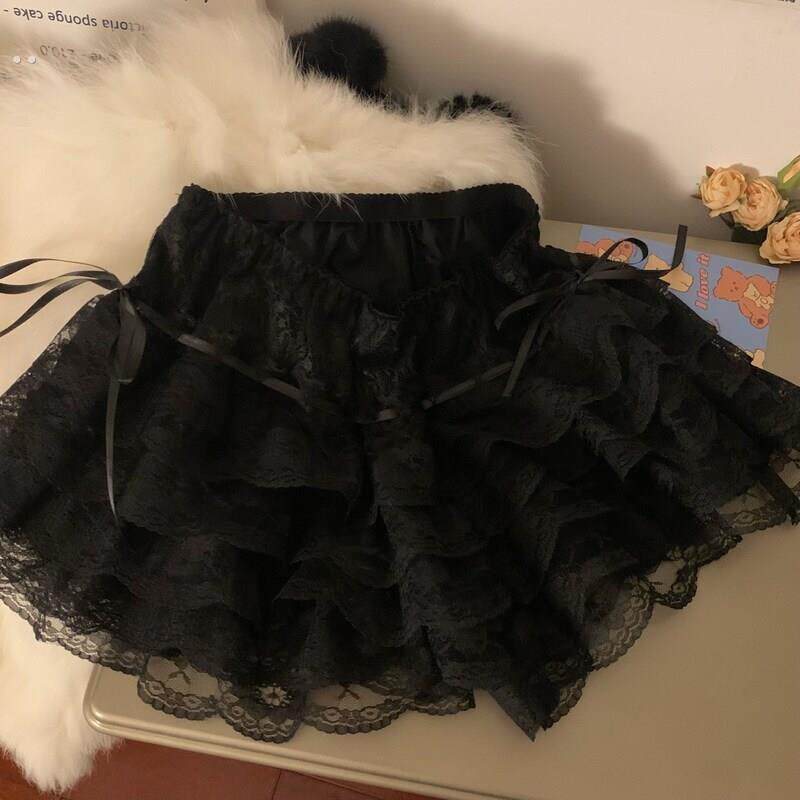 法式纯欲白色蕾丝半身裙女夏季短裙高腰性感纱裙蛋糕蓬蓬伞裙裙子