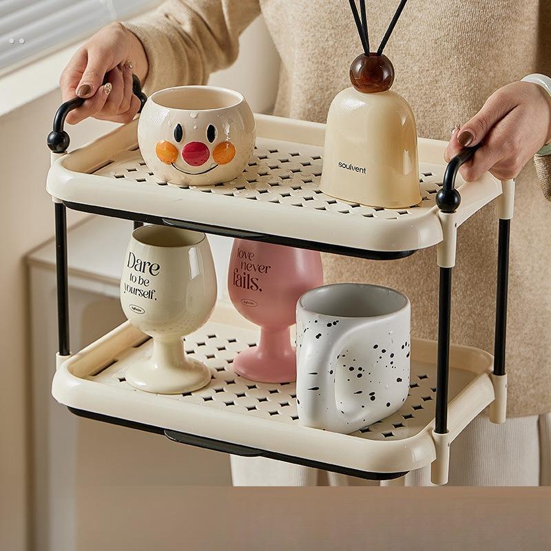 杯子收纳置物架浴室厨房沥水架多层加高托盘水杯咖啡杯调料收纳架