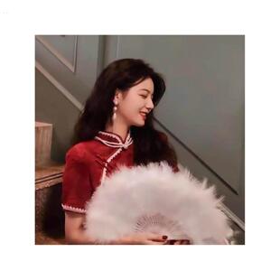 羽毛扇子旗袍夜上海舞蹈毛绒民国古风毛毛扇白色鹅毛摺扇拍照道具