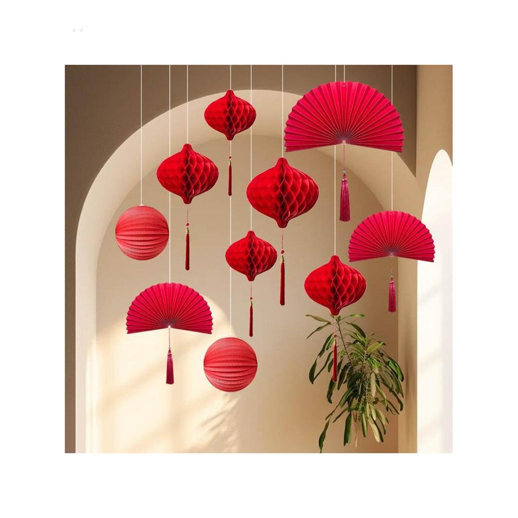 2025新年元旦氛围感灯笼挂件新中式橱窗装饰葫芦纸扇吊顶装扮套餐