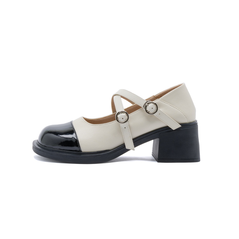 化雾语中跟甜美玛丽珍鞋女新款法式复古风jk制服圆头皮鞋046/067