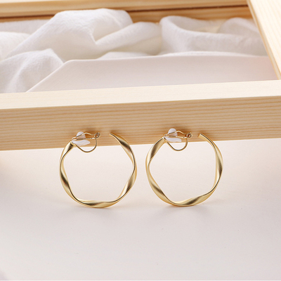 Interweave Twist Circle Geometric Round Hoop Clip on Earring