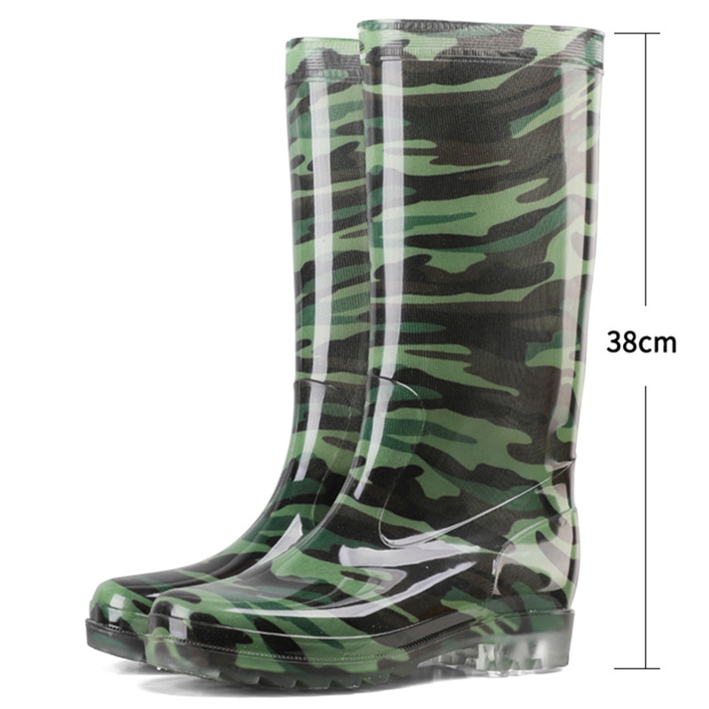 秋冬加绒保暖高筒迷彩男雨鞋养殖防滑防水胶鞋长筒水鞋牛筋底雨靴