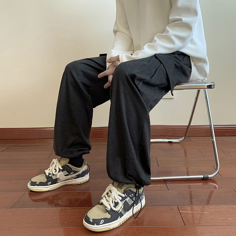 潮牌工装裤子男春秋复古港风直筒宽松大码运动卫裤大口袋休闲长裤