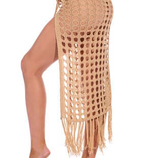 极速Womens Beach Skirt Spl Out Knit Hollow Sheer Sexy Maxi
