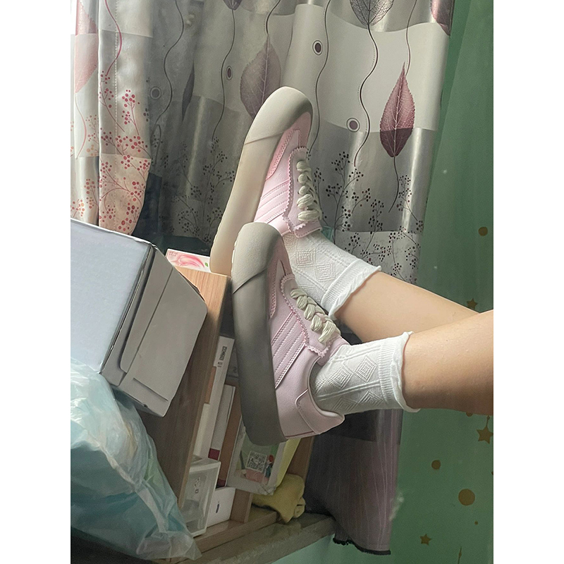 goodbai白敬亭同款蓬蓬鞋女粉色厚底休闲德训鞋小白鞋面包板鞋男
