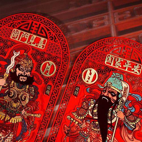 2023年新年春节过年绒布背胶自粘立体门神门画贴大门霸气年画装饰