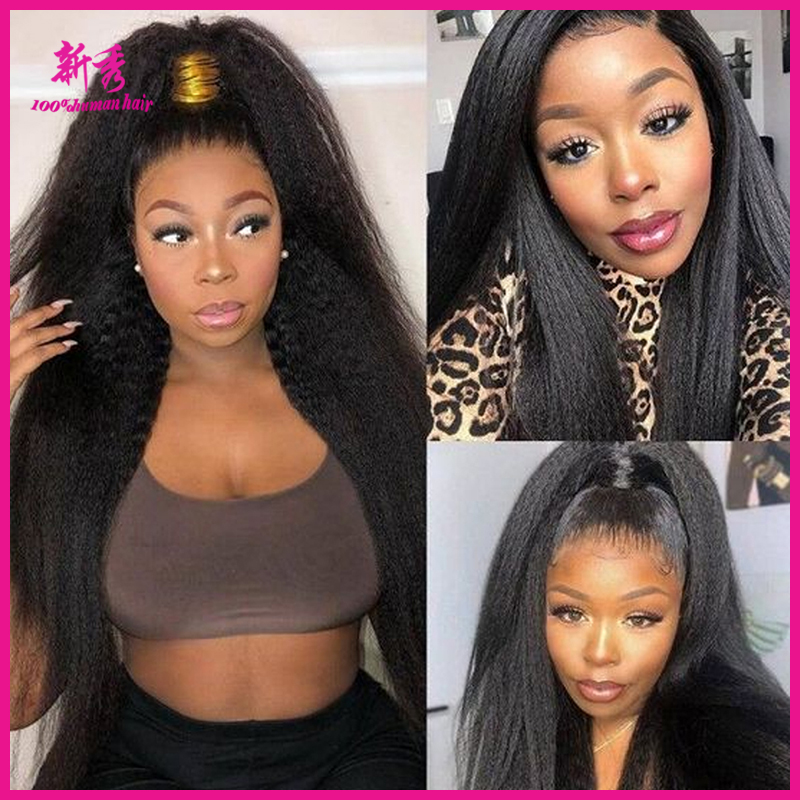 13X4 yaki kinky straight human hair la ce frontal closureear