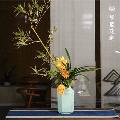 极速青瓷八角瓶小原流陶瓷花器禅意中式日式花道插花器皿特大口径