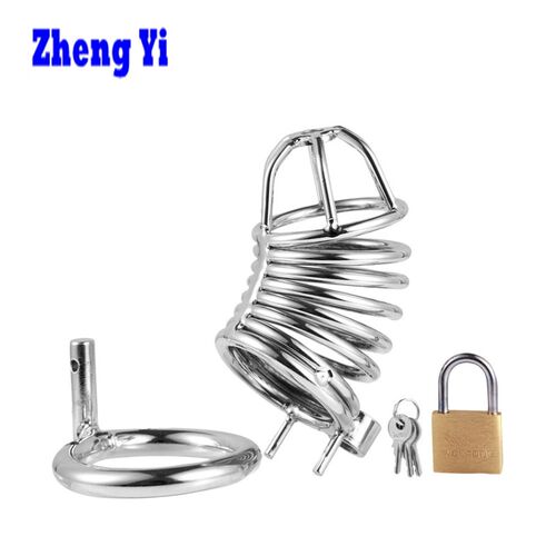 好货Male Steel Black Chastity Device Belt Bird Metal Cage Co
