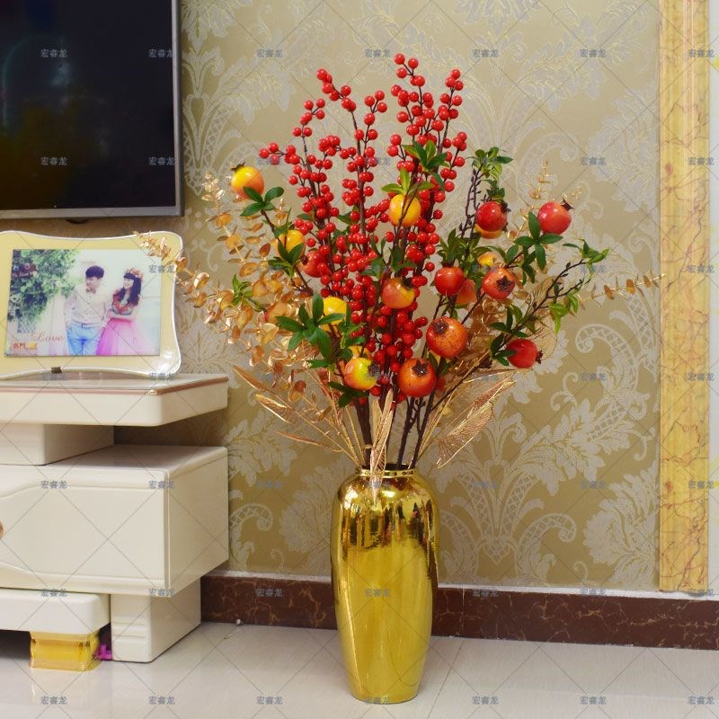 新年红果发财果假花仿真花摆设客厅乔迁招财果干花装饰品福桶摆件