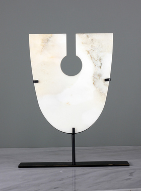 大理石平安扣摆件新中式茶楼样板房客厅电视柜玄关吉祥禅意装饰品