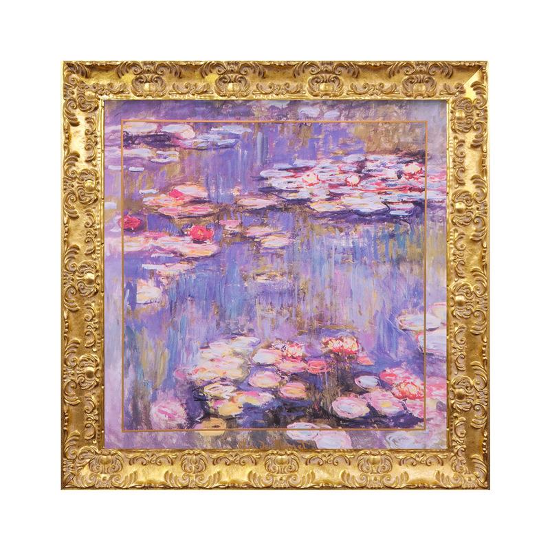 莫奈紫色复古睡莲装饰画客厅卧室古典挂画餐厅玄关轻奢金欧式壁画