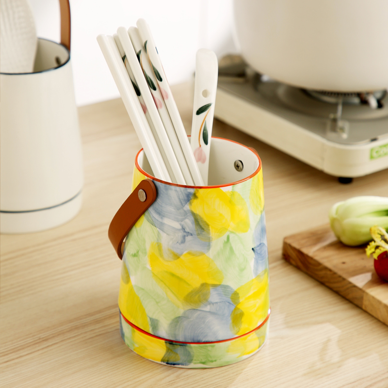 多美然陶瓷沥水筷子筒大号筷桶家用厨房高端收纳罐筷筒筷笼筷子篓