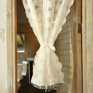 鸢尾乡旅美式 绣球花刺绣花半帘门帘成品窗帘透光穿杆半遮光卧厨房