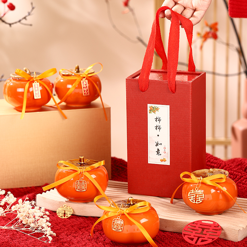 速发订婚布置摆件婚如喜罐柿柿子意桌面摆台小物件柿礼场景装饰罐