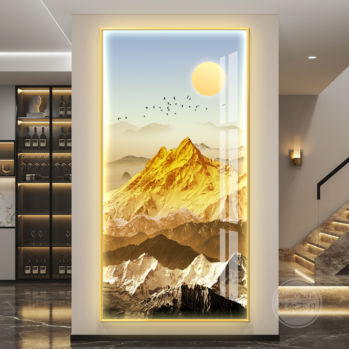 速发日照金山轻奢过灯入户玄关装饰画走廊带道画挂壁画简约