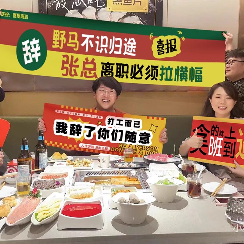 速发个亮宝贝不干了辞职拉条幅快乐手持小横b这漂幅班就上到这儿