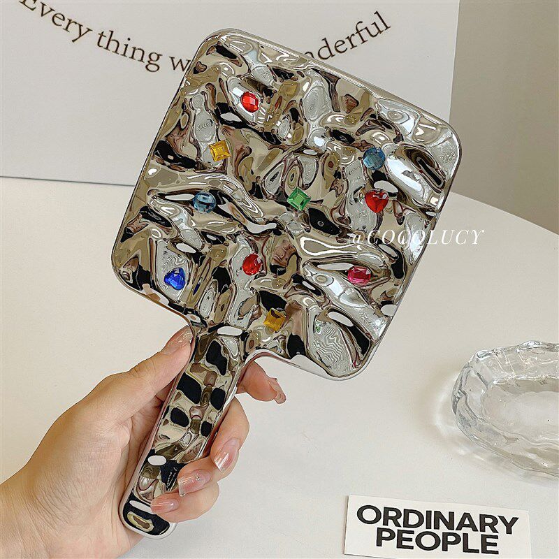 速发宝小手持化妆镜便携复古镜镜子随身携带石手拿补妆镜