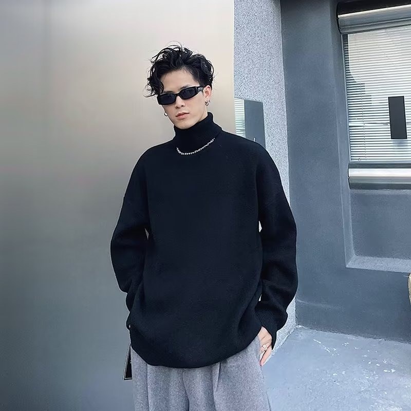 速发跨境痞帅高领毛宽男韩版潮流个性衣松慵懒风冬闲打底针织衫休
