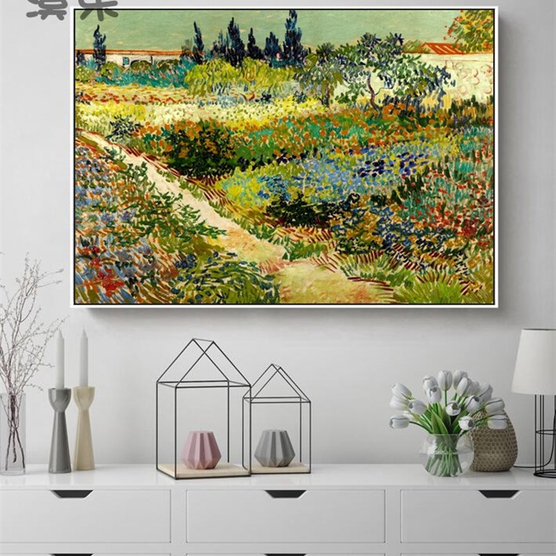 速发遮园梵高欧式风景油画客饰画装厅卧室餐厅玄关壁画电表箱花挡