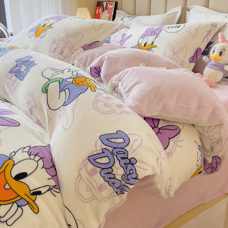 速发牛舍珊四件套秋冬绒瑚绒双面加绒儿童宿奶品