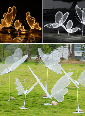 速发户外园林景观不锈钢蝴蝶雕塑光属发金动物草件社区样品屋展示