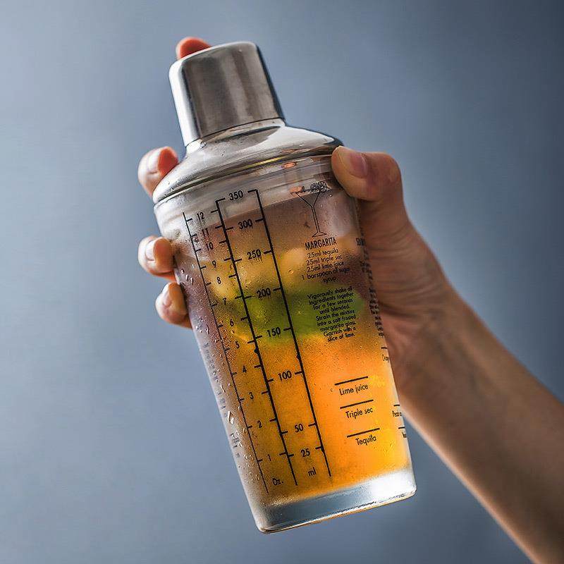 玻璃调酒器带刻度雪克杯 透明奶茶手摇杯酒吧鸡尾酒摇酒壶酒具