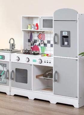 木制中式黑灰色冰箱厨房仿真灶台洗碗池游乐园区域声光玩具