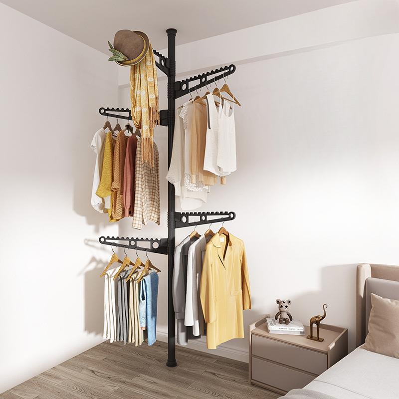 顶天立地晾衣架置衣架落地室内飘窗卧室家用神器单杆伸缩晒挂衣架