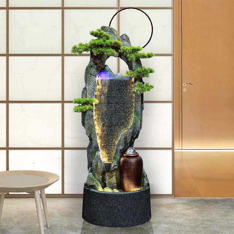 客厅中式流水喷泉摆件办公室内电视柜生财装饰落地假山景观加湿器