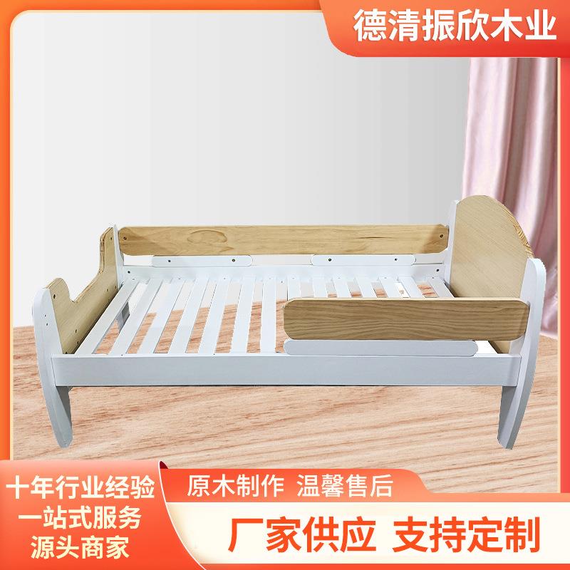 供应青少年床纯实木白色床育儿所家用儿童单人床带护栏白床