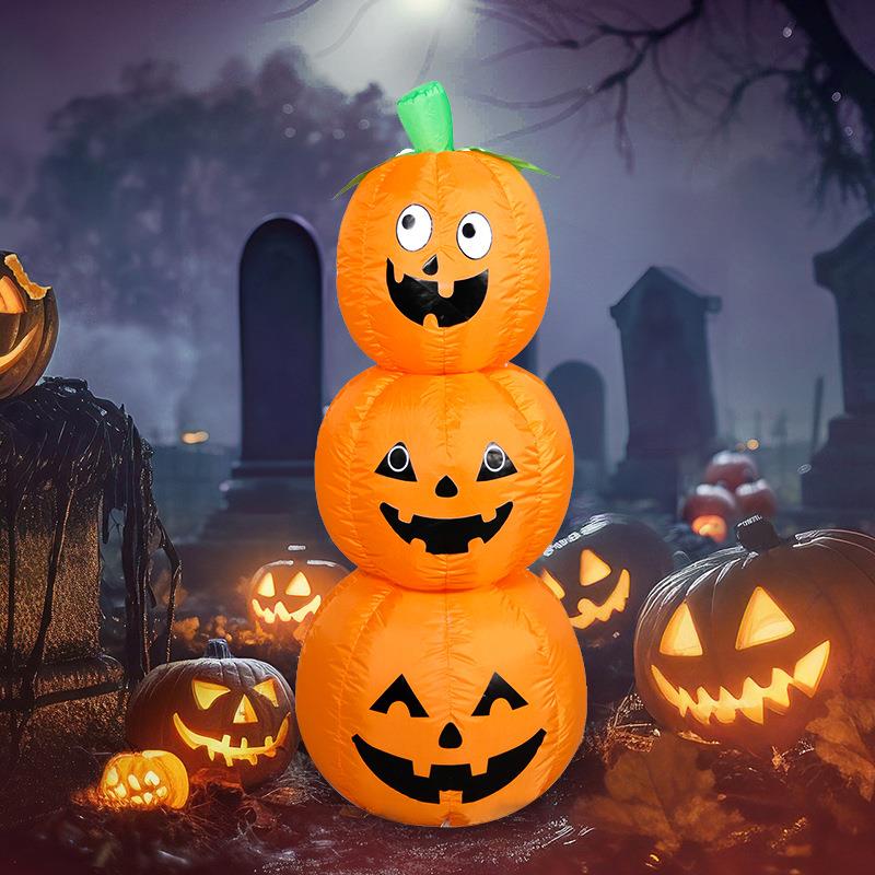 现货万圣节4FT充气南瓜串灯光气模庭院装饰节日摆件