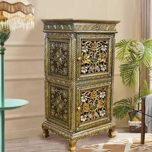 家具客厅进门双门柜 边角小柜子泰式 东南亚风格 实木玄关柜新中式