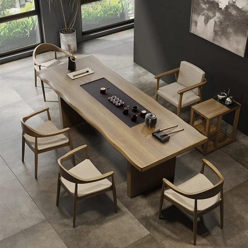 现代简约实木茶桌茶盘一体泡茶桌椅组合新中式轻奢家用茶台大板桌