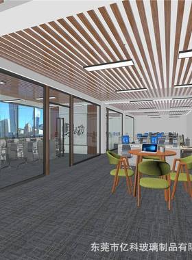 广州装修办公室玻璃隔断墙工厂厂房不锈钢框12厘钢化玻璃隔断墙