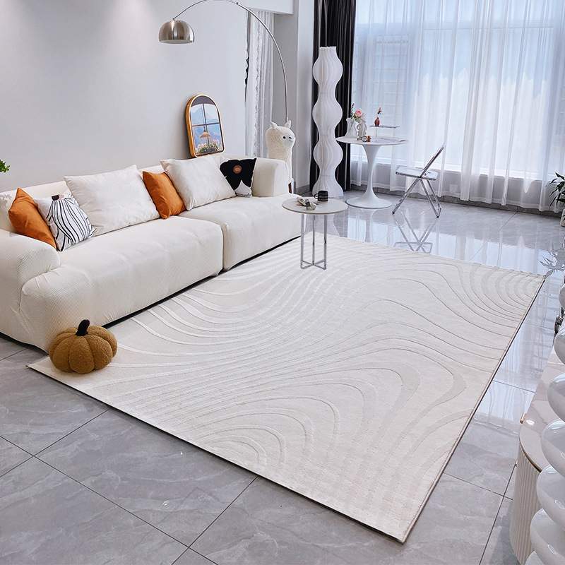 宇秀地毯2023客厅奶油风米白色现代简约沙发纯色条纹卧室地垫家用