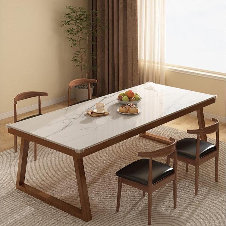 实木腿岩板餐桌北欧现代简约吃饭桌子长方形家用小户型餐桌椅组合