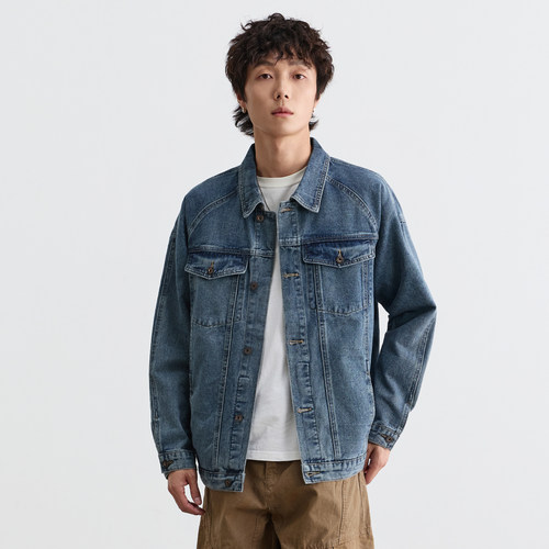 TANT水洗纽扣翻领牛仔夹克外套