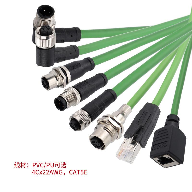 正成PROFINET协议M12防水连接器以太网4芯D型转8PRJ45公母头CAT5E